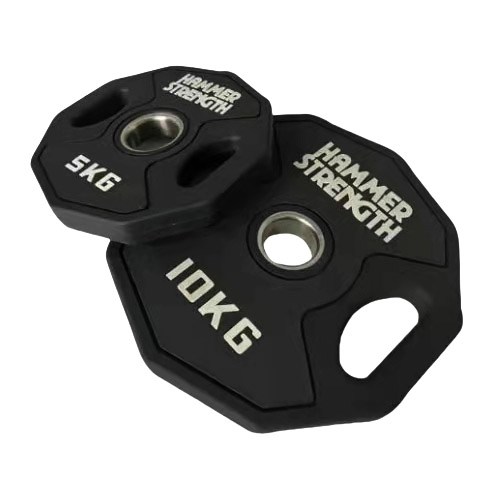 Hammer Strength CPU urethane Olympic weight plates, 5kg and 10kg