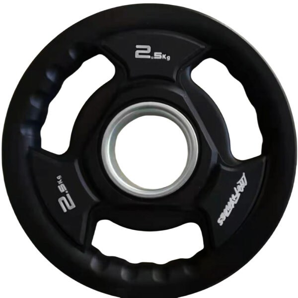 Black rubber-coated tri-grip Olympic weight plate