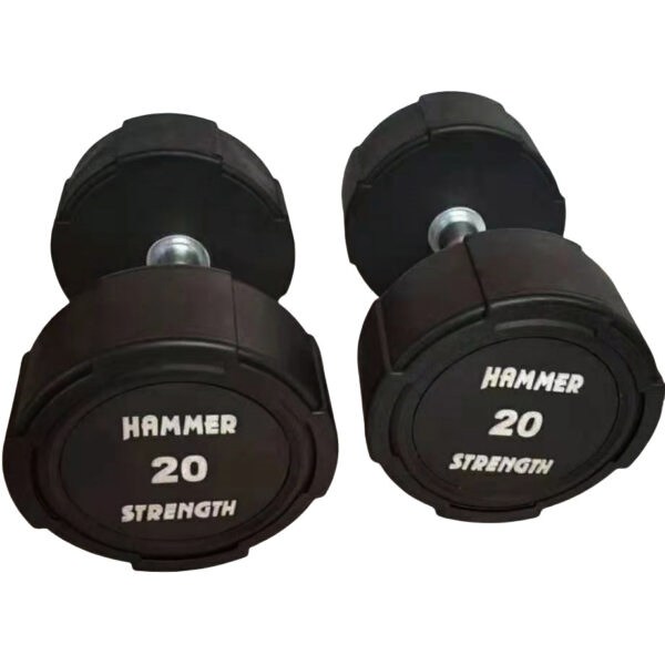Pair of black urethane-coated fixed dumbbells