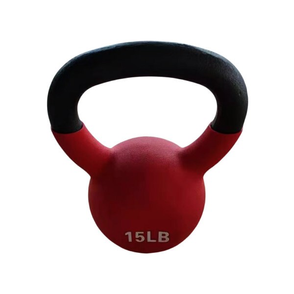 Vinyl-coated kettlebell with red bell and black handle