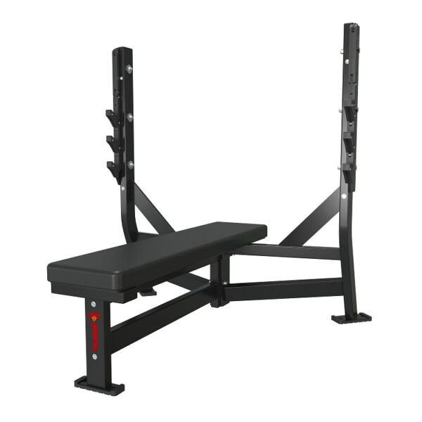 Flat Olympic bench with integrated barbell rack, model HM-31