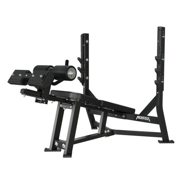 Decline Olympic bench with leg holders and barbell rack, model HM-33