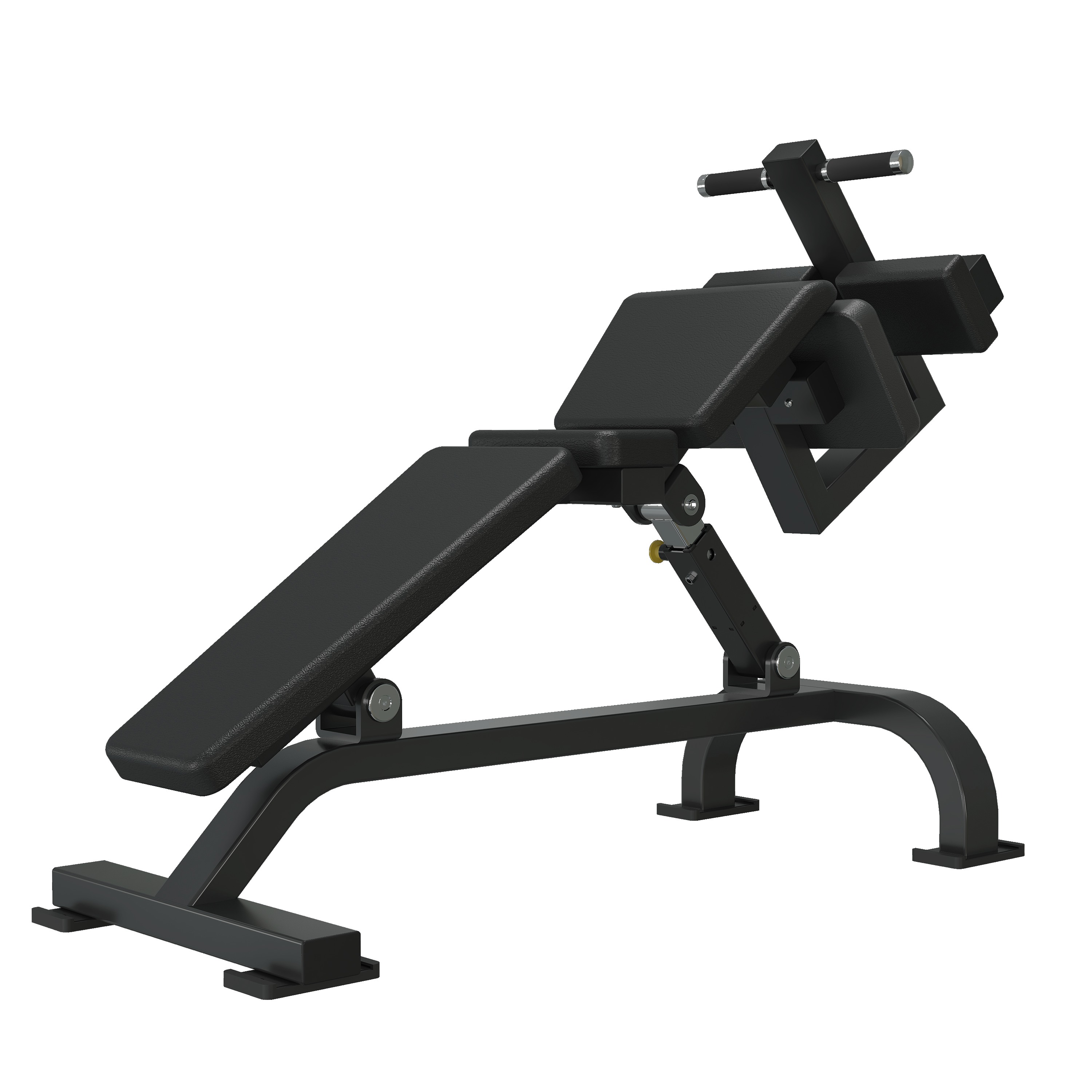Adjustable decline abdominal bench with multi-position back pad and padded foot anchor rollers