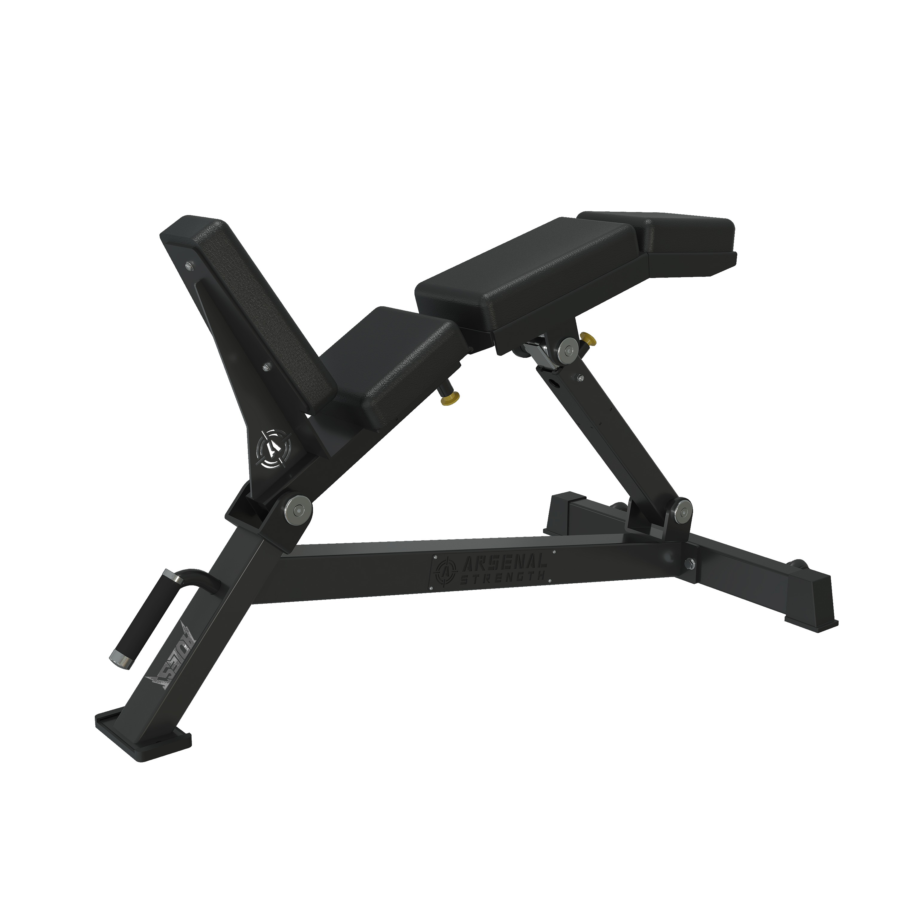 Adjustable FID bench with multi-position back pad and seat pad on heavy A-frame base