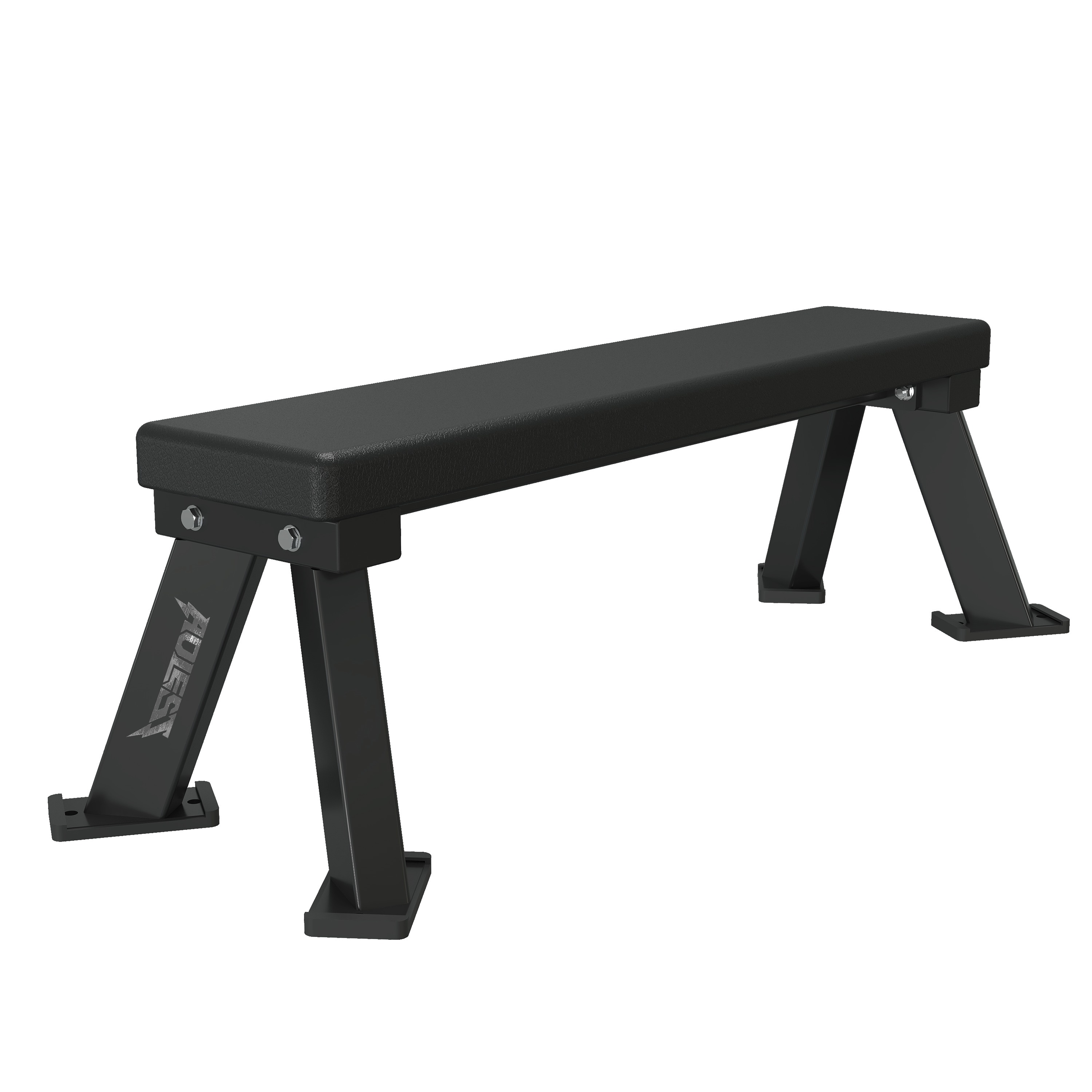 Heavy-duty flat utility bench with welded A-frame legs and bolt-down footplates