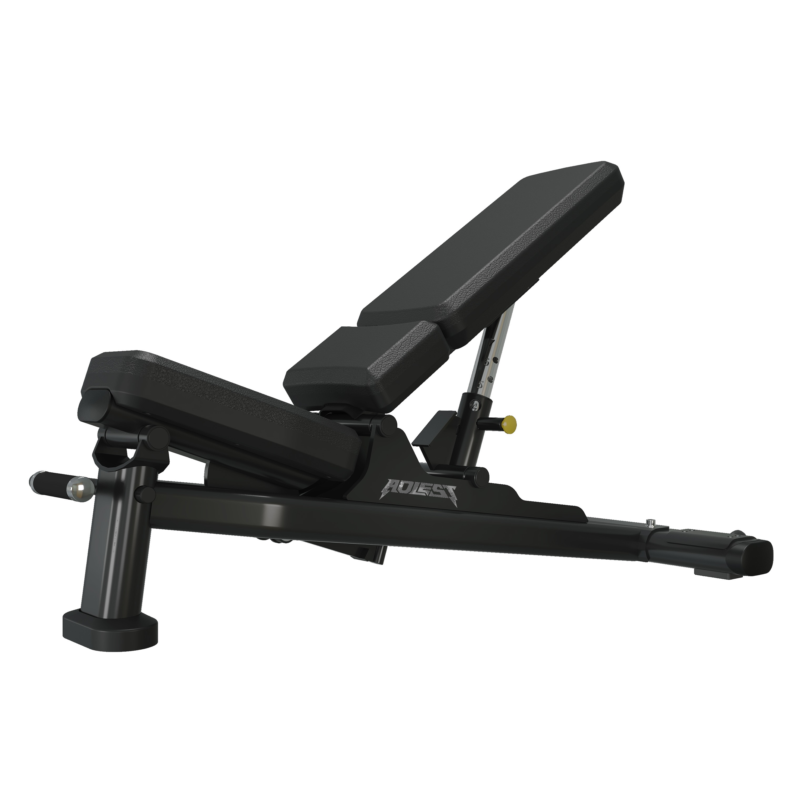 Premium single-column adjustable FID bench with numbered pop-pin back adjustment, foot pegs, and transport wheels