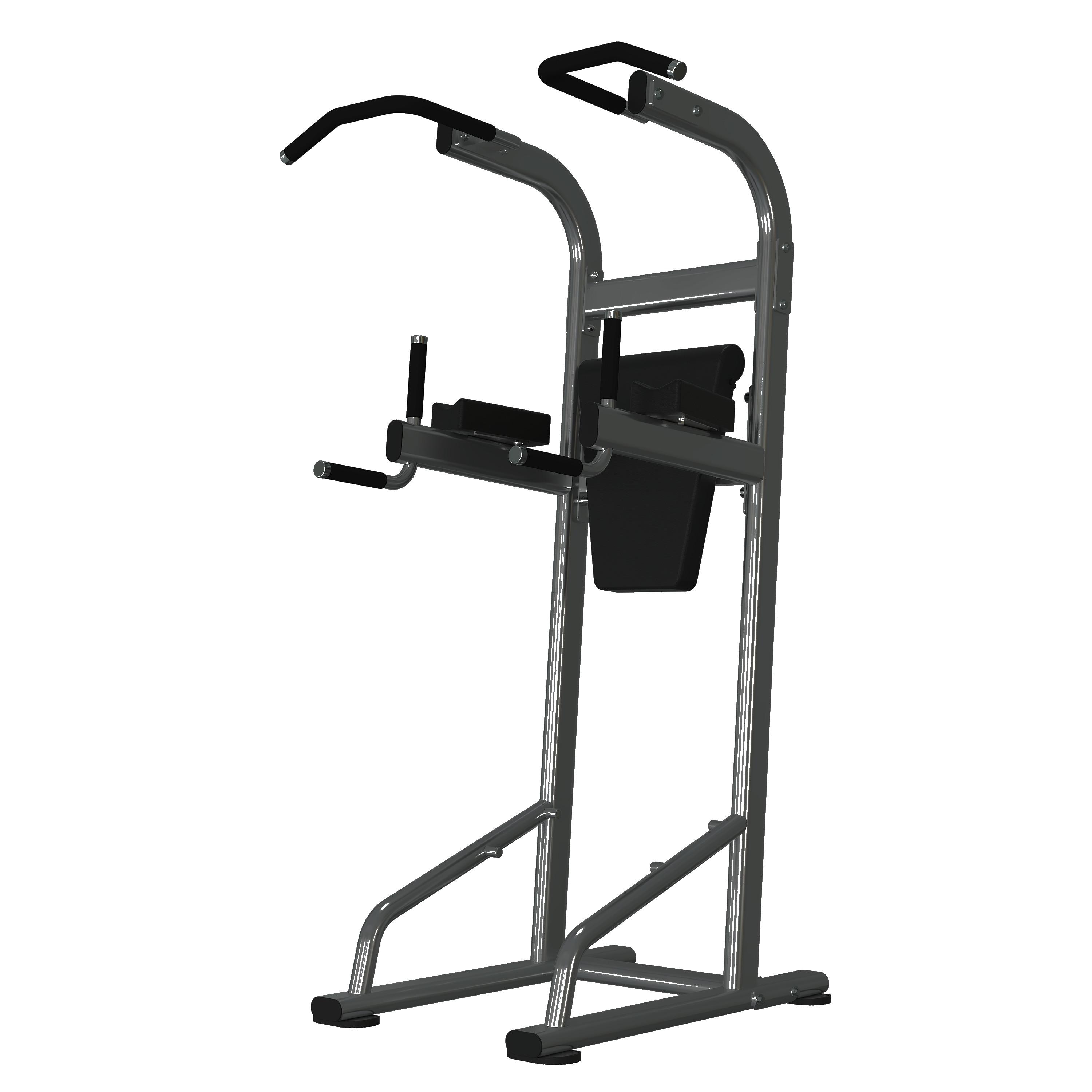 Premium knee raise / dip / pull-up tower with multi-grip pull-up handles, dip station, vertical knee raise back pad and forearm pads
