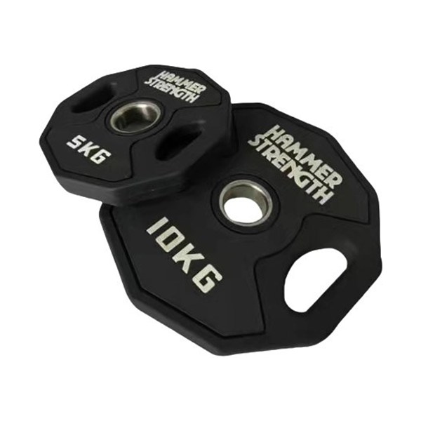 Hammer Strength CPU urethane Olympic weight plates, 5kg and 10kg