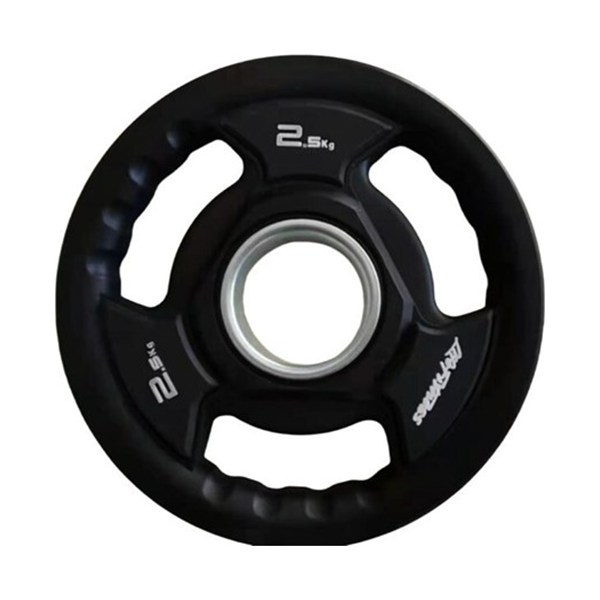 Black rubber-coated tri-grip Olympic weight plate