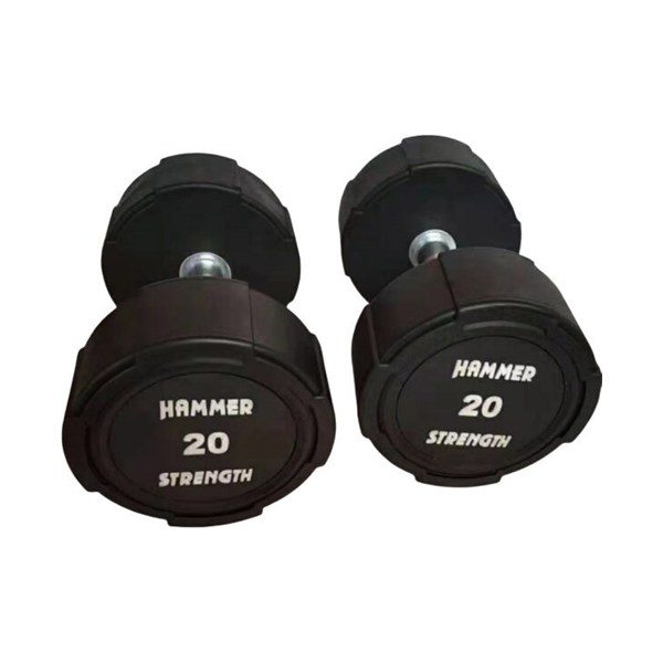Pair of black urethane-coated fixed dumbbells