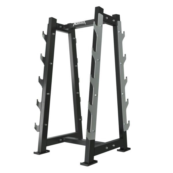 Vertical barbell storage rack with tiered J-hook slots, model ALA-1656