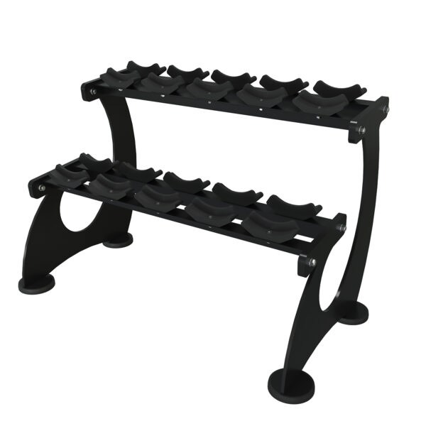 Two-tier dumbbell rack with curved side panels, model ALREP-2130
